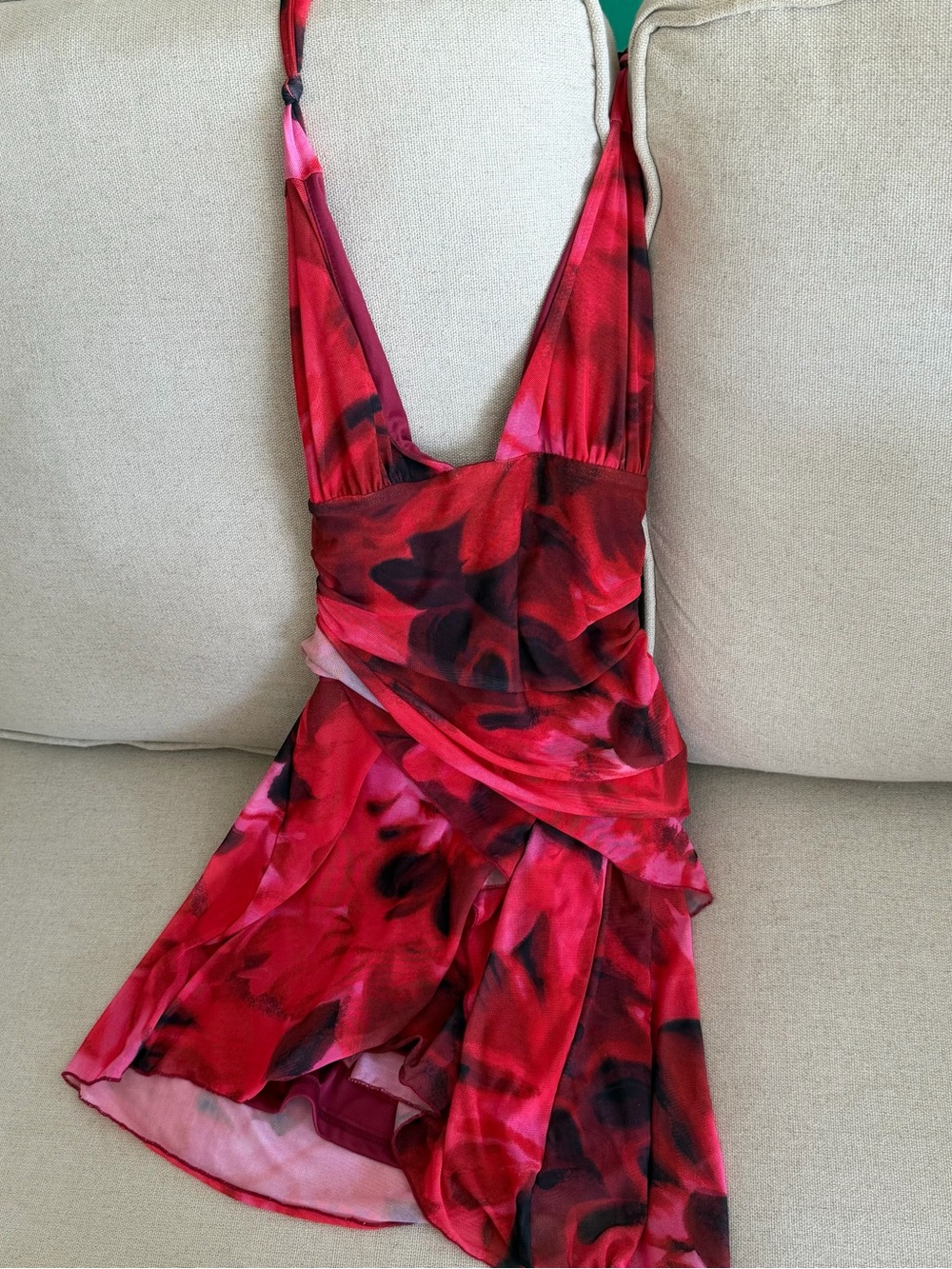 Windsor Red and Pink Floral V-Neck Mini Dress